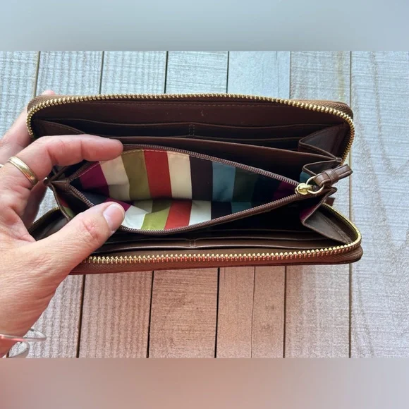 Coach Signature Striped Legacy Denim Accordion Zipper Wallet #40753 - Picture 12 of 14